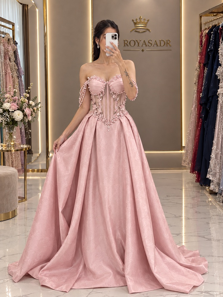 لباس صورتی با دامن پرحجم و بالاتنه کرستی، مدل RS-007